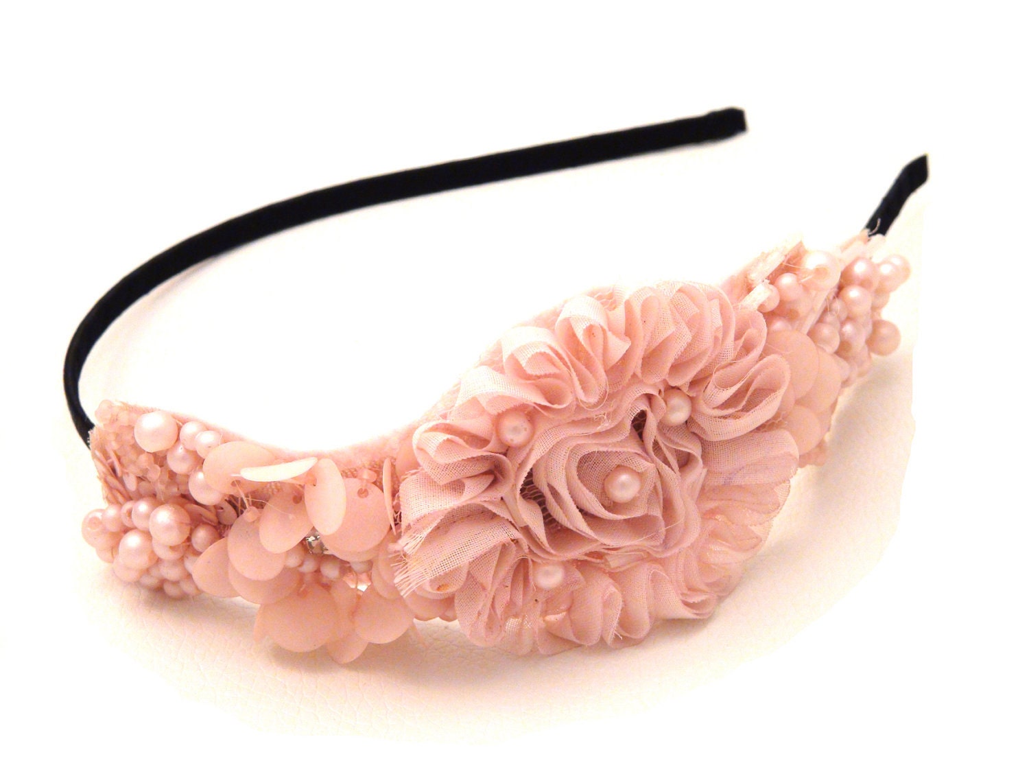 Light Pink Flower Headband, Blair Waldorf Style, Parisian Rose Cluster, Runway Ready, High Fashion, Spring Style Trend. CLARA - vivienneparis