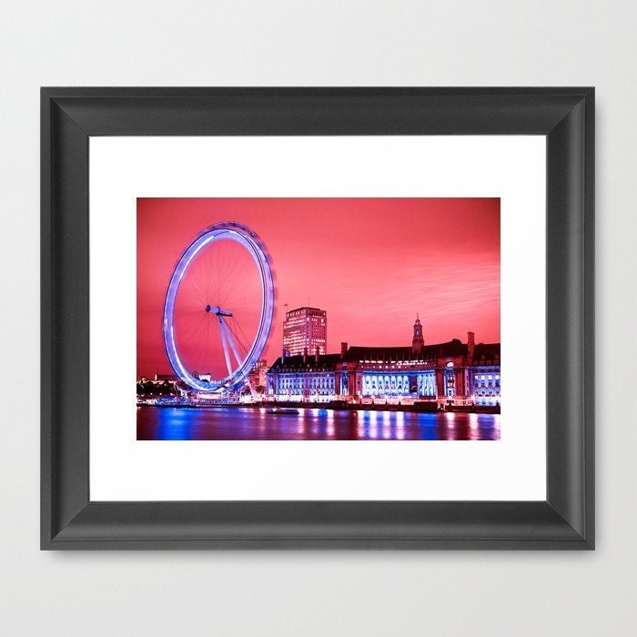 Pink London Photo The London Eye at night - wall decor - signed 8x12 matt print Purple Ferris Wheel Fine Art Photography In stock