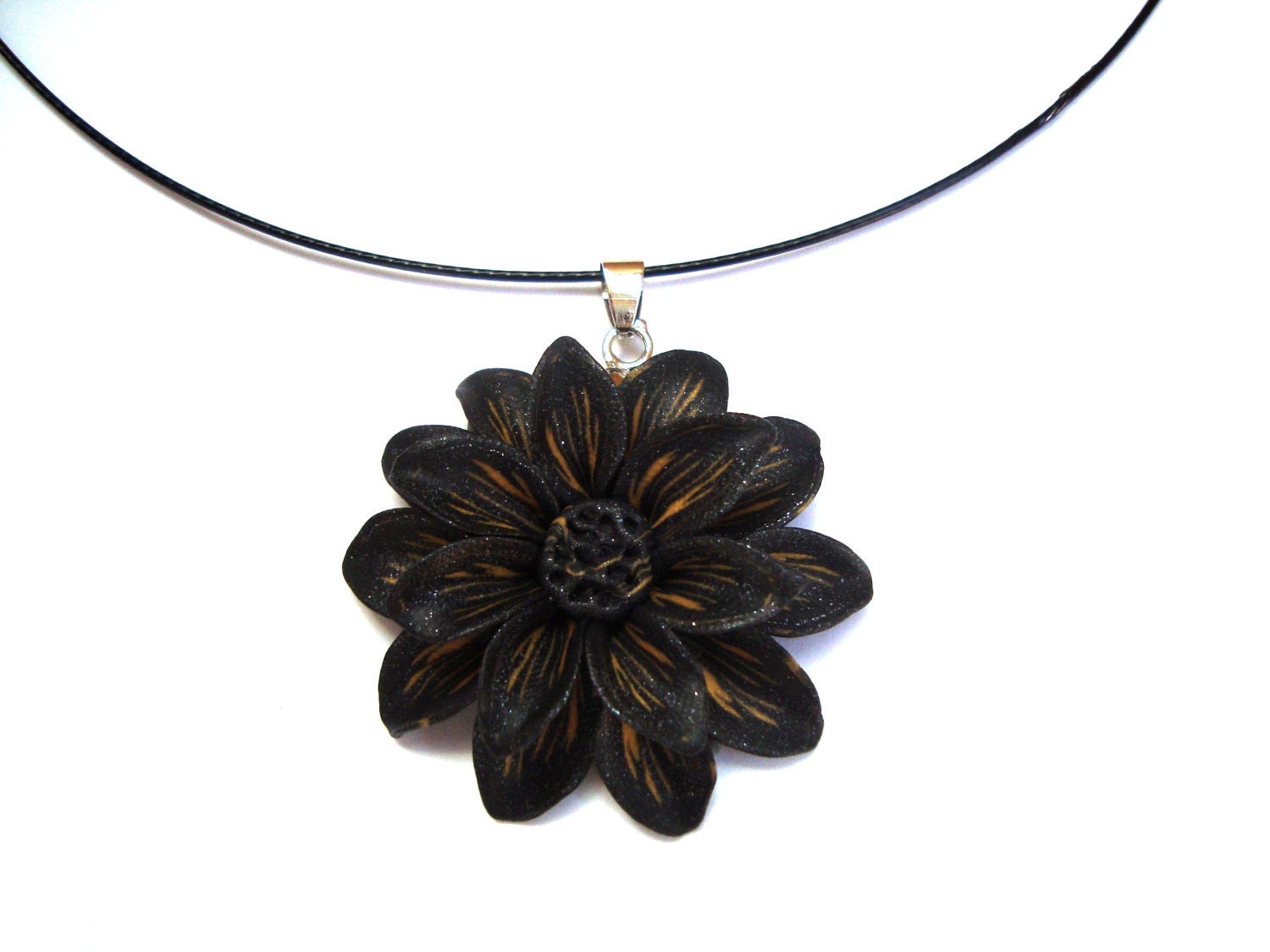 Black Flower Necklace. Large Flower Pendant. Black Choker. Black Jewelry. Flower Jewelry