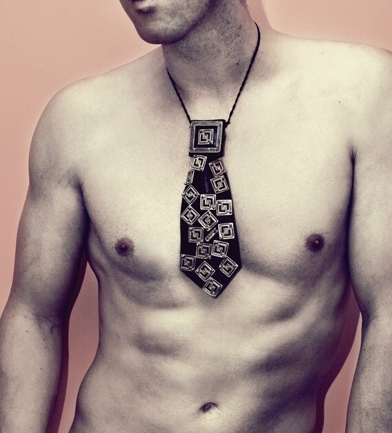 EXTRAVAGANT Men's Necktie - Necklace handmade of black cow leather