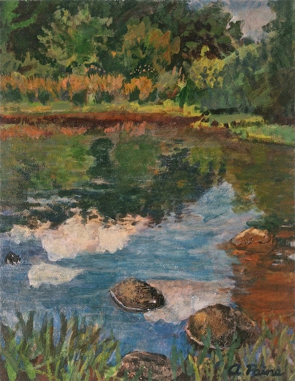 Original acrylic landscape painting of Turtle Pond,11x14