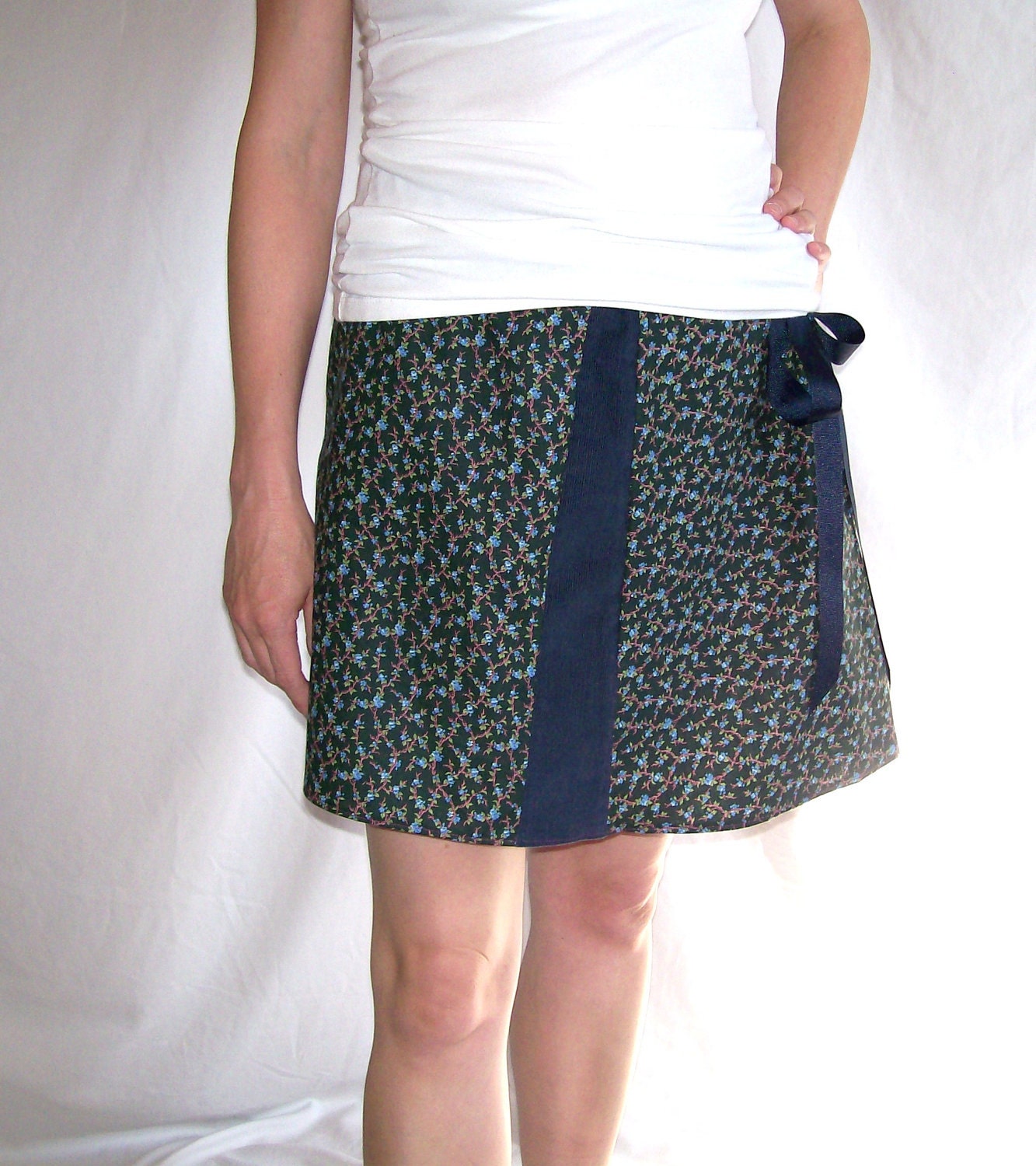 Navy Floral Drawstring Skirt