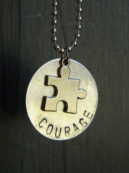 Handstamped Courage Autism Awareness Necklace