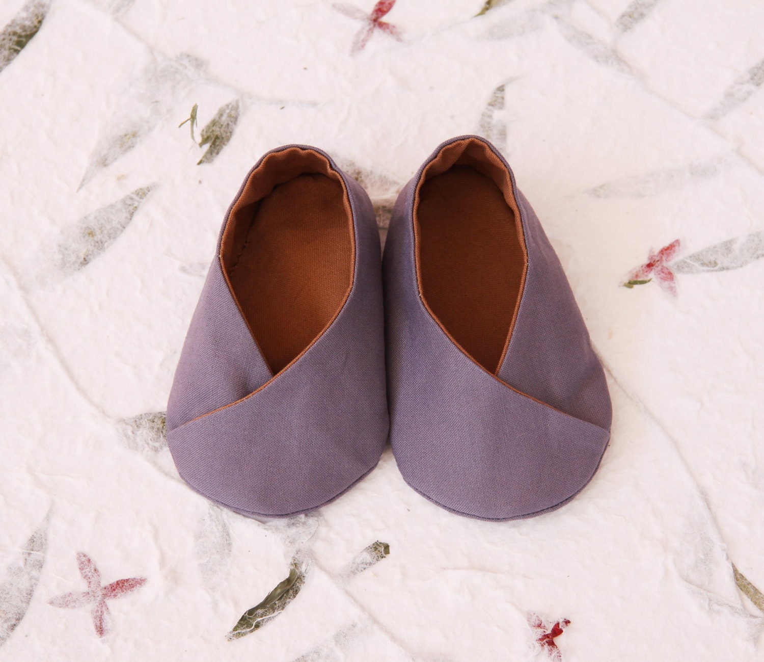 BABY SHOES Boy and Girl - Newborn also available - Grey Brown 100% Cotton Kimono style
