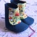 BABY BOOTIES SHOES - 100% Wool Felt - boy girl - Blue and Cars