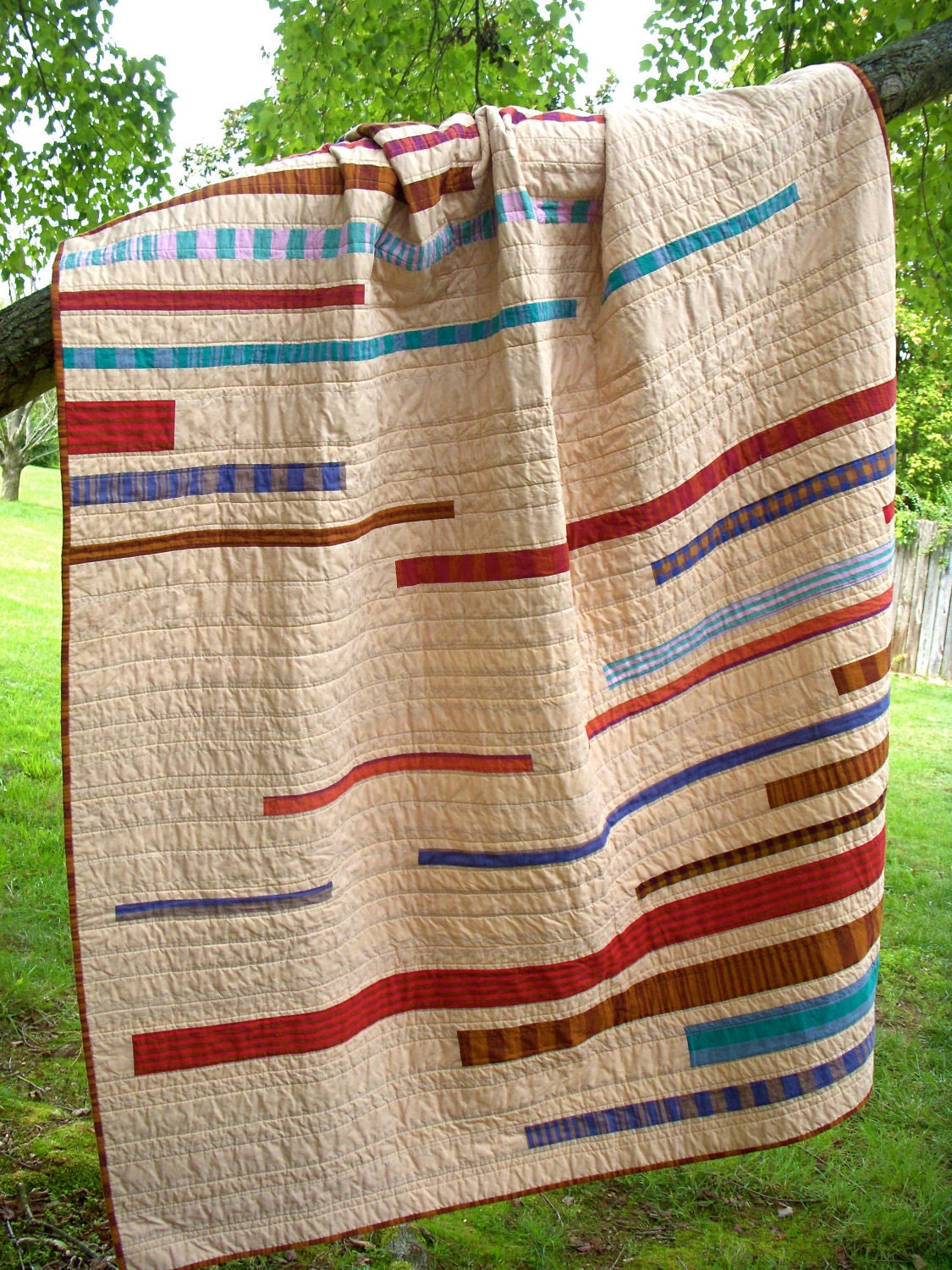 Modern Twin Quilt, Woven Stripes, Neutral Stripes