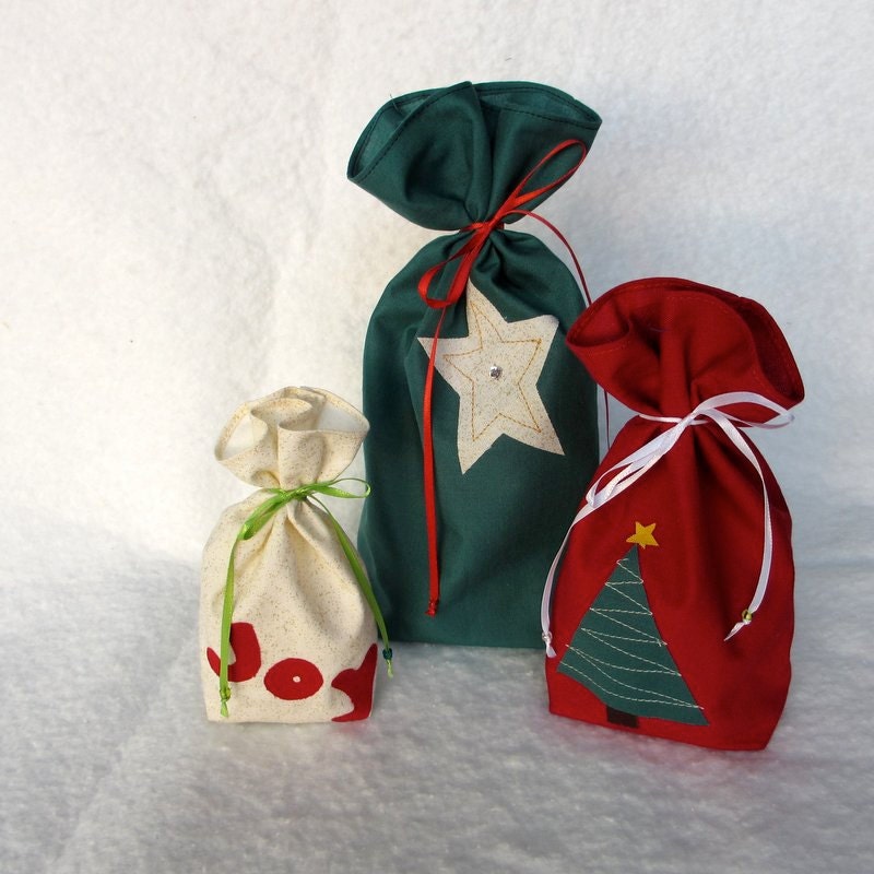 Reusable Gift Bag, Fabric Gift Bag, Christmas