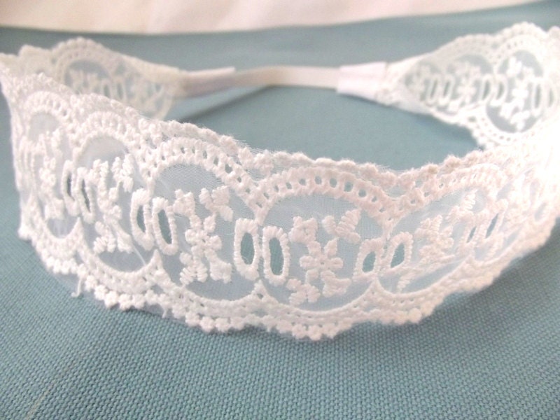 White Sheer Lace Headband, Stretchy Headband, Wide Headband