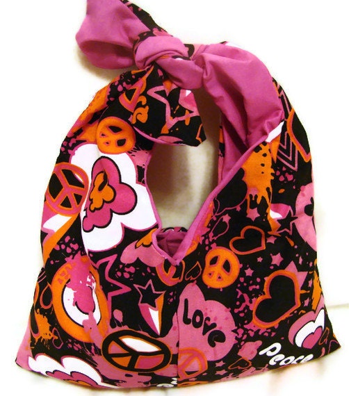 Purse- Peace and Love/Pink-Black-Orange