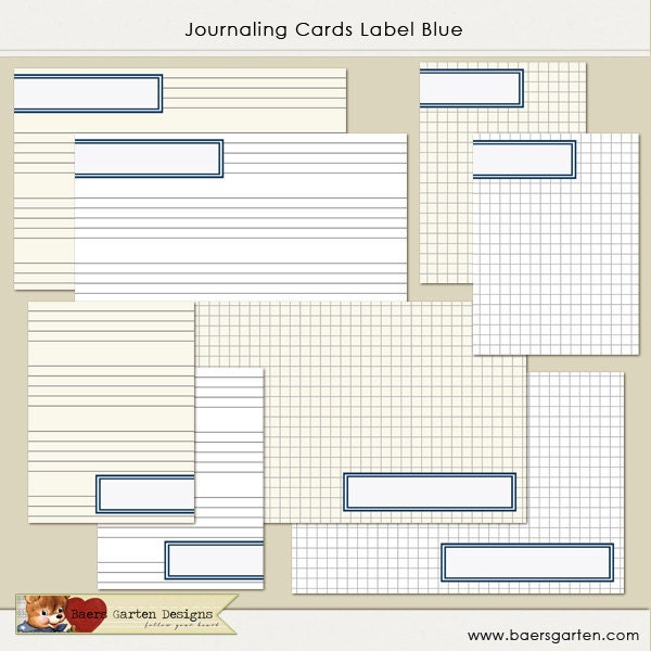 INSTANT DOWNLOAD - Printable Journaling Cards "Label Blue" - Project Life - Scrapbooking - Ledger