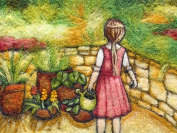 Needle Felted Art Wall Hanging - My Little Garden in Israel