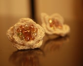 Crocheted & Beaded Flower Stud Earrings