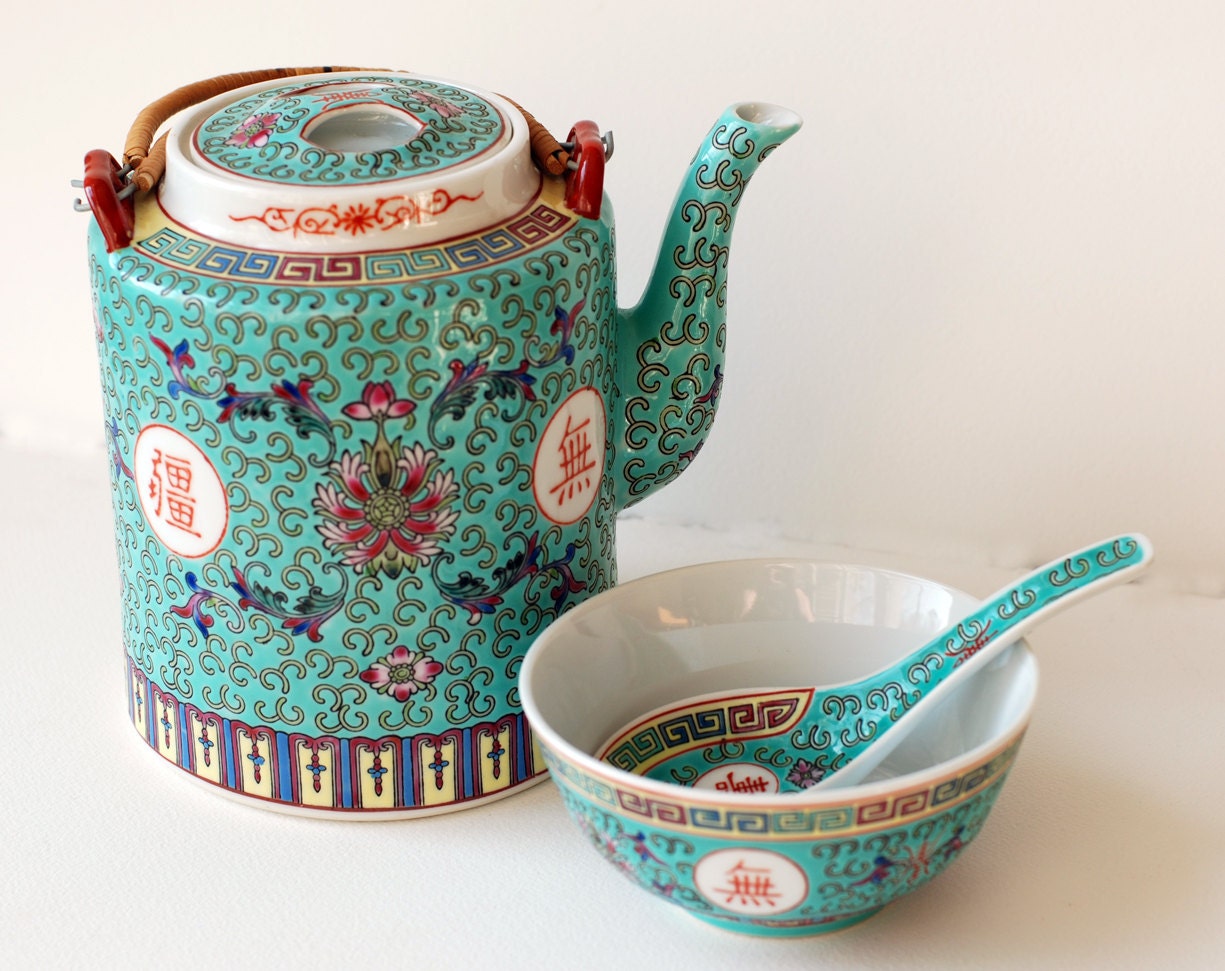 Porcelain Tea Set Turquoise Made in China