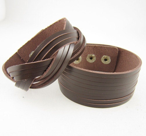 Brown Leather Bracelet Wristband Mens Womens ff52