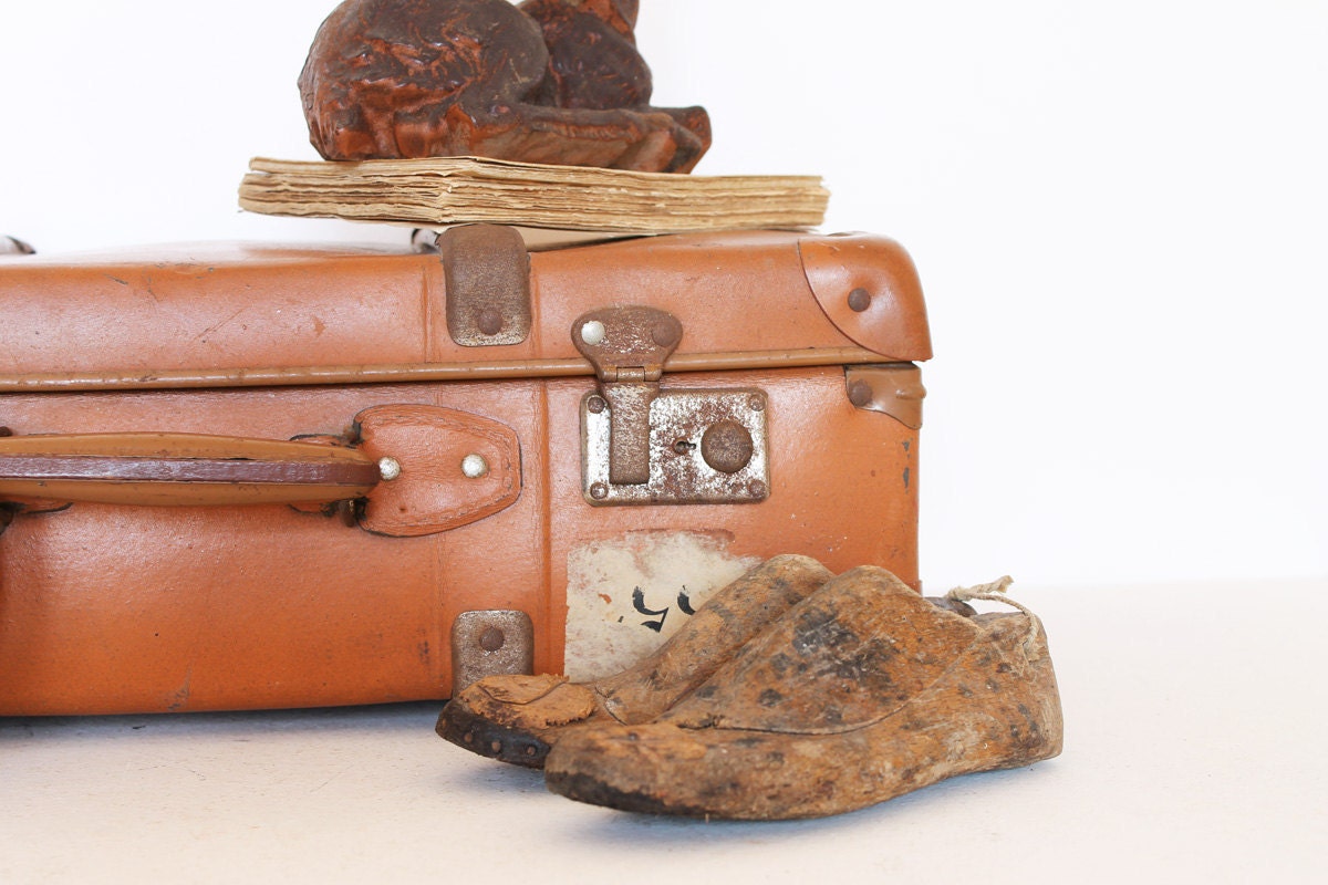 Vintage retro orange large suitcase