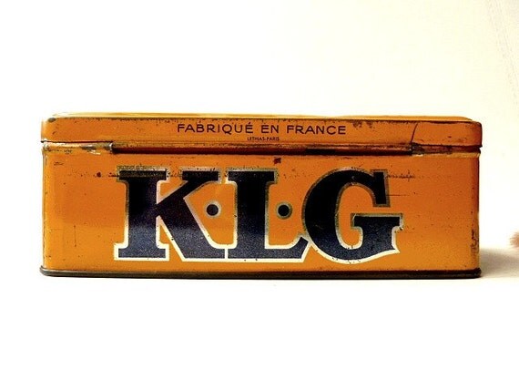 Vintage French tin box .1950s. Citroen. Yellow box.Industrial .Mustard . Fall colour .Autumn