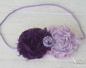 Purple Rosette Headband - Chiffon & Rhinestone - Girls Newborn Infant Baby Toddler Child Adult
