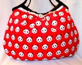 Panda Fabric Bag Purse Medium Handbag Hobo Bag Tote for Women Kawaii Cotton Fabric Panda Red  In Stock