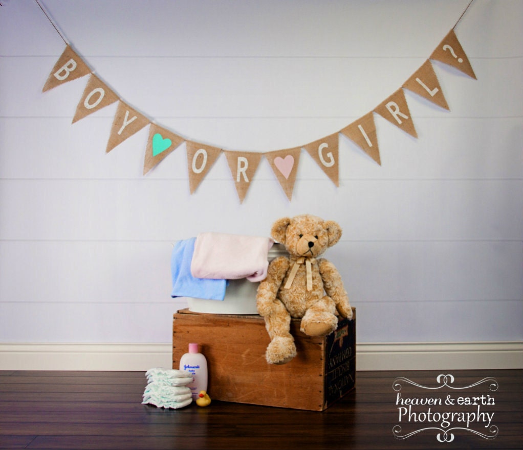 Gender Reveal Burlap Banner / Baby Shower Decoration / Maternity Photography Prop
