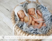 Twin Baby Hat Set, Infant Earflap Hats, Photography Props, Preemie