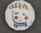 Cute little Guy Enamel on Copper Brooch, Handmade Design  -Green Yellow Blue Red ...