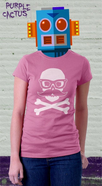 Skull tshirt women's "Incognito" skull with false moustache and glasses