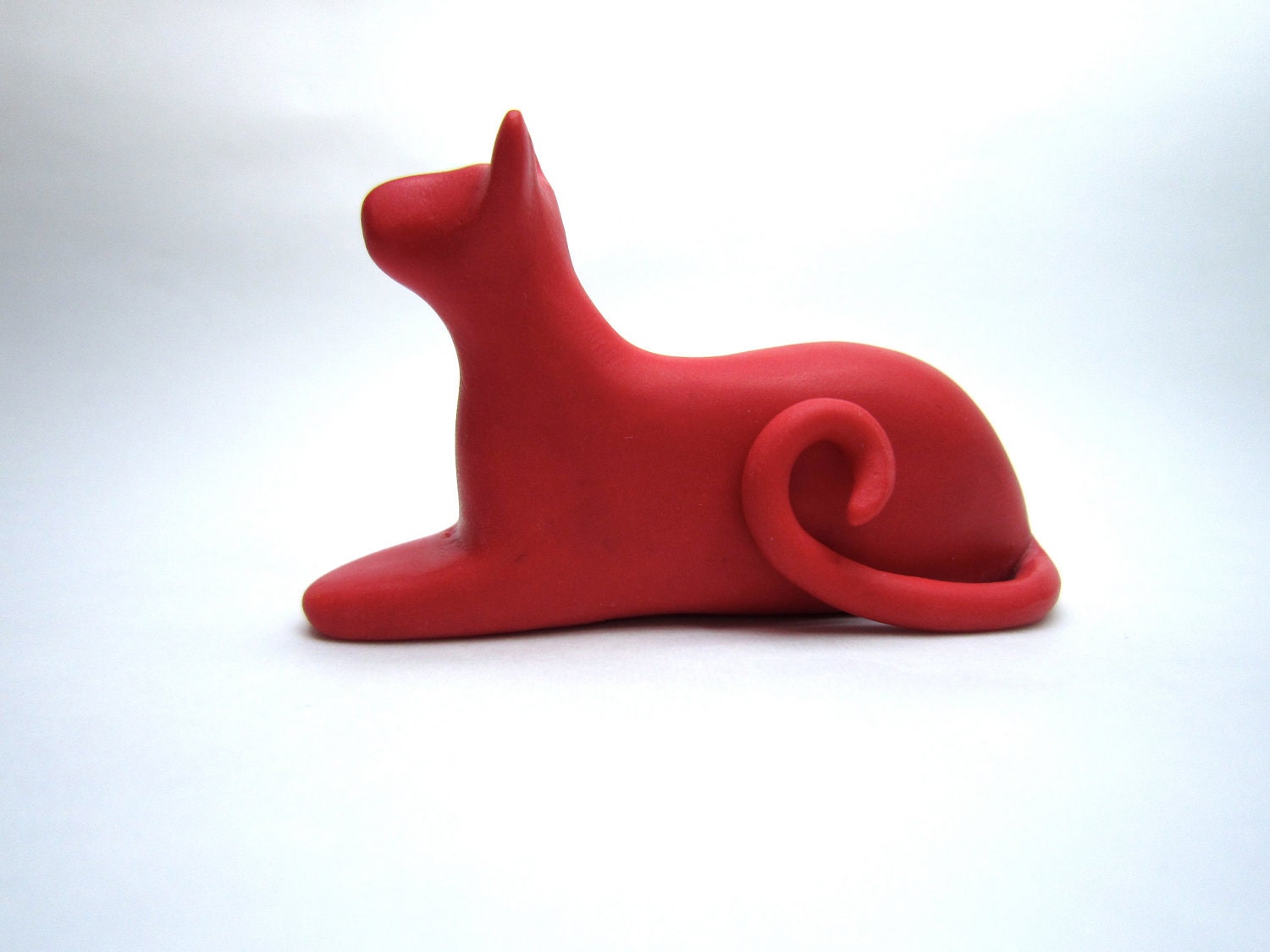 Little red lounging cat sculpture decoration hand made OOAK