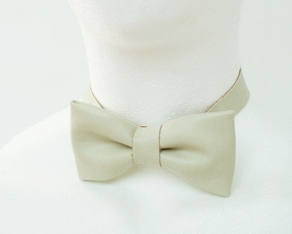 Ivory Bow Tie with Vintage Washing Faux Leather for Toddlers and Boys