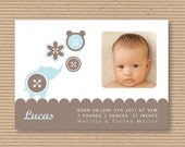 Birth Announcement - Custom Photo Card - for Baby Boy or Girl - digital file DIY - "Cute as a Button"