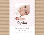 Birth Announcement - Custom Photo Card - for Baby Boy or Girl - digital file DIY - "Chevron Pattern"