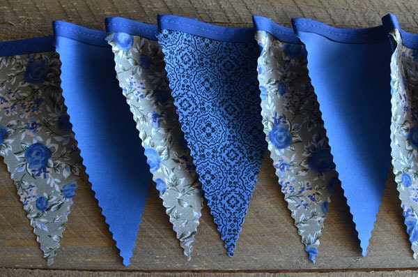 Cobalt Blue and Grey - Vintage Bunting Banner with 12 Flags