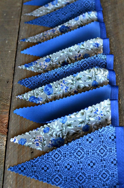 Cobalt Blue and Grey - Vintage Bunting Banner with 12 Flags