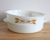 Fire King Cake Dishes - Opal and 1960s Gold Wheat Round Milk Glass Baking Dishes