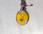 pressed flower necklace yellow pansy real pressed botanical Pendant Jewelry with Handmade Paper - resin jewelry spring summer garden