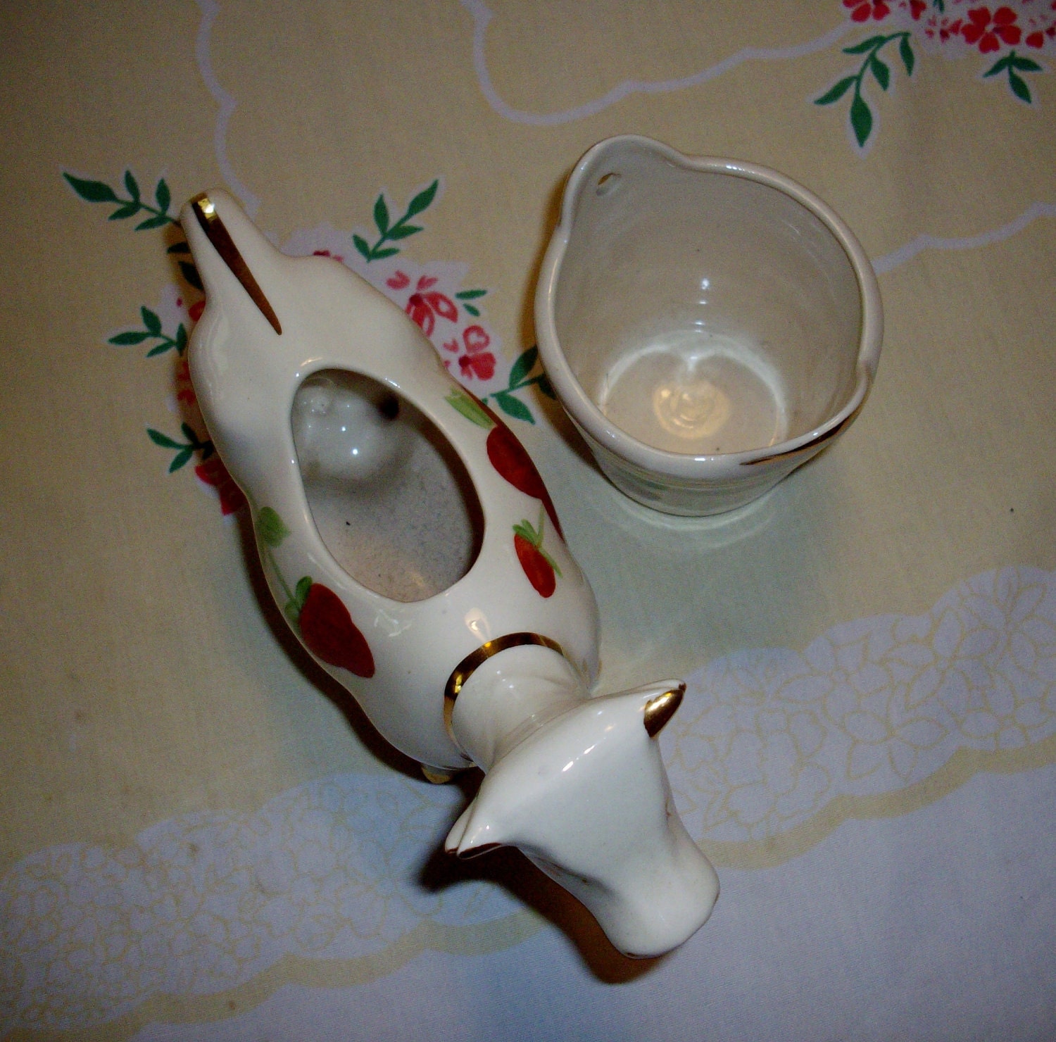 Vintage Creamer Sugar Set Cow Bucket 1930's Farmhouse Cottage Shabby Chic