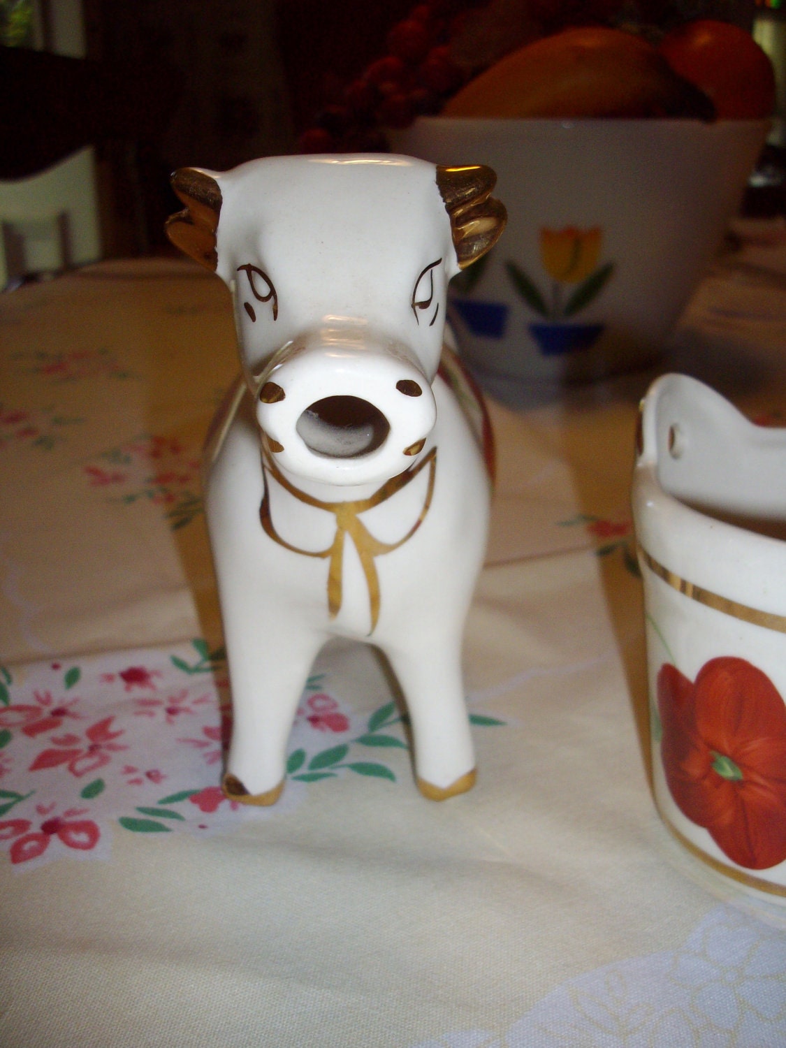 Vintage Creamer Sugar Set Cow Bucket 1930's Farmhouse Cottage Shabby Chic