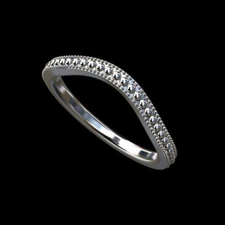Solid 14K White Gold Curved Milgrain Wedding Band Ring
