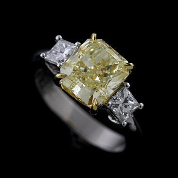 Natural Fancy Yellow Diamond Platinum and 18K Gold Engagement Ring Mounting