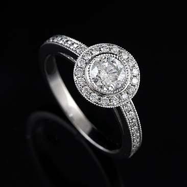 Diamond Micro Pave Milgrain Engagement Ring 14K White Gold