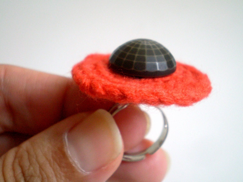 Crochet Orange Ring with Vintage Button