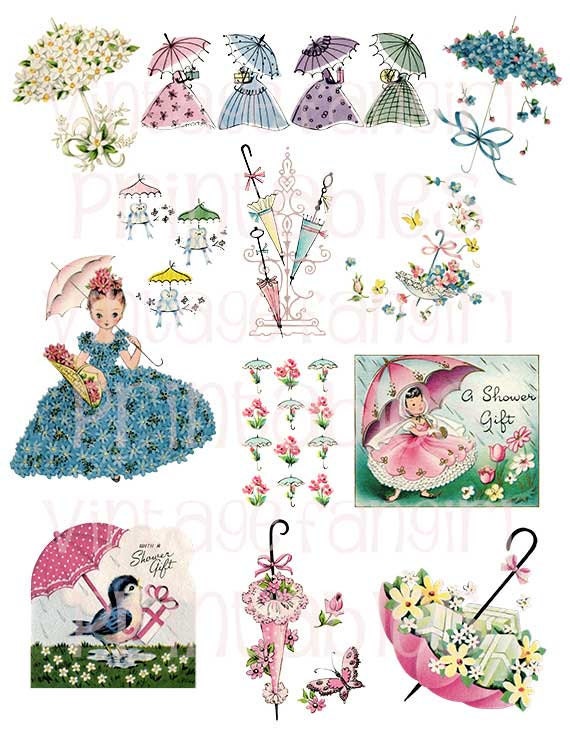 Retro Wedding Shower Art Elements Digital Collage Sheet Printable