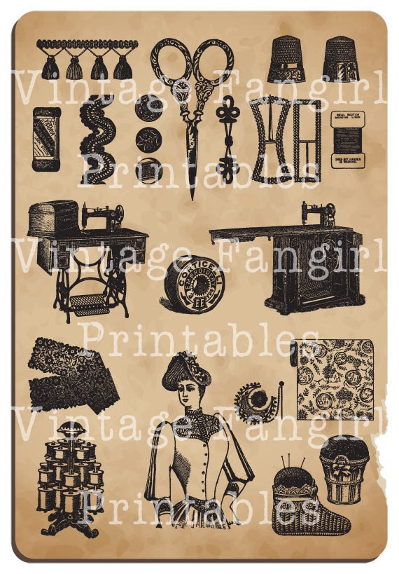 15 Sewing Antiques Clip Art Collection - 100% Scalable Vector Art