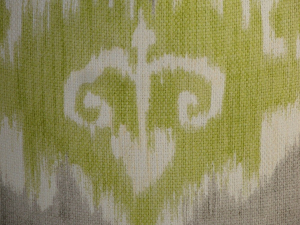 Decorative Pillow Cover / 20 x 20 / Grey / Lime Green / Off White / Ikat On BOTH SIDES