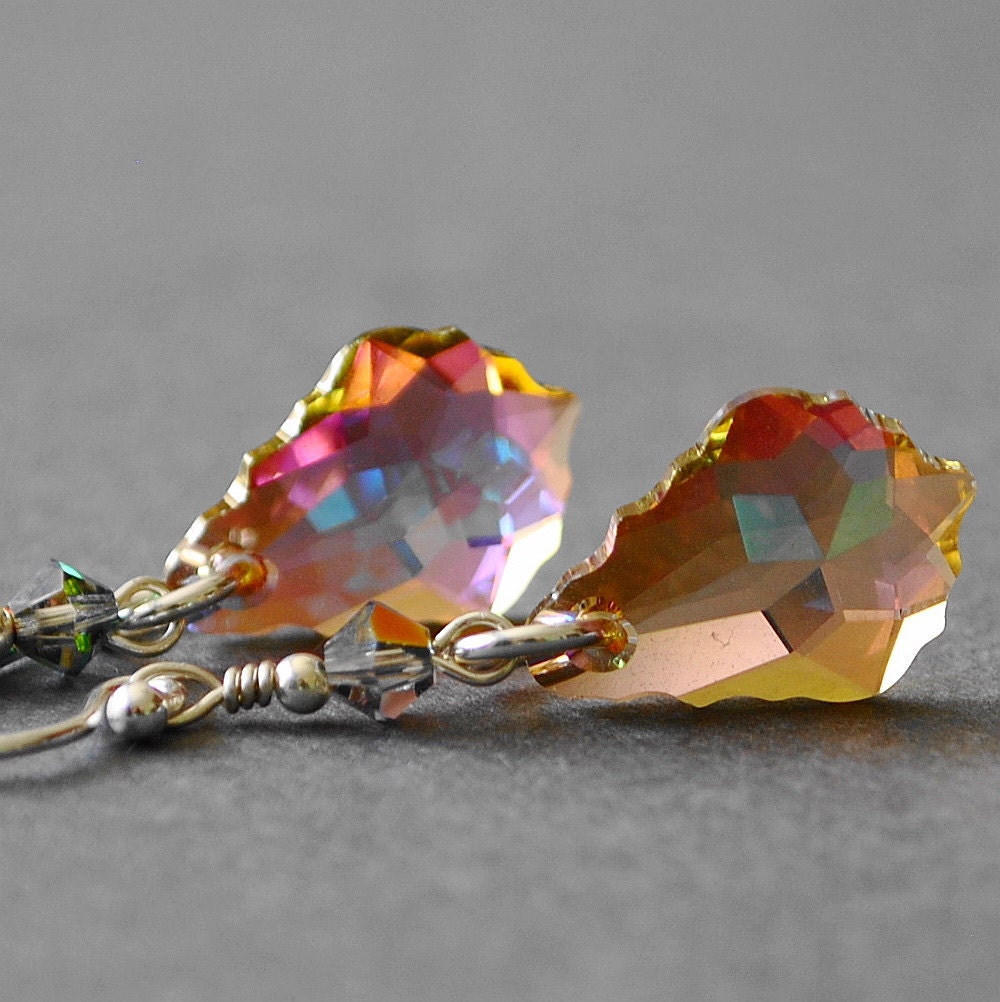 Purple Pink Crystal Drop Earrings,  Swarovski Crystal Dangle Earrings, Violet Lavender Pink Earrings, Sterling Silver Jewelry Handmade