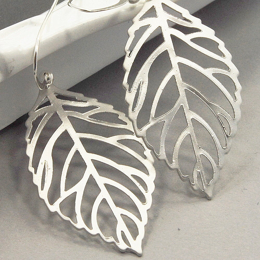 Silver Leaf Earrings,  Skeleton Leaf Earrings, Nature Jewelry, Sterling Silver Dangle Earrings