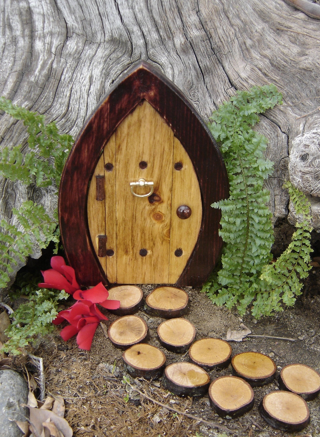 Fairy Door, Gnome Door, Hobbit Door, Elf Door, Troll Door, Miniature Garden Fae Door, 7" tall Forest style.