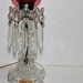 Reserved  for Pnoto           Vintage Hurricane Lamps ruby glass with crystal prisms 1930's
