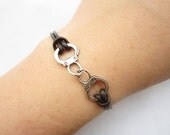 Bracelet---antique silver little love handcuffs pendant&brown leather chain