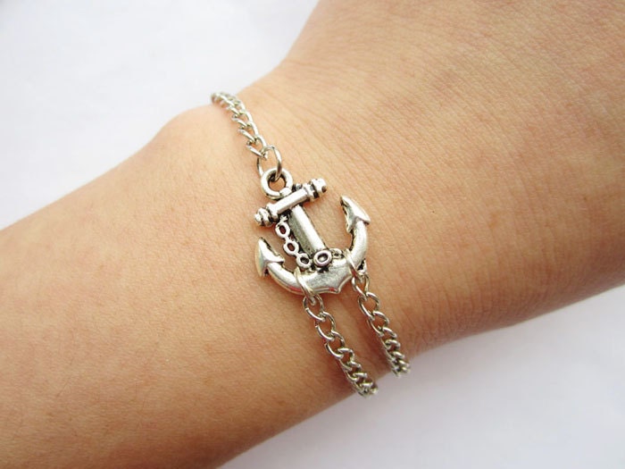 Bracelet---antique silver little anchor bracelet &alloy chain