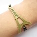 Bracelet---antique bronze big Eiffel Tower & brown leather chain
